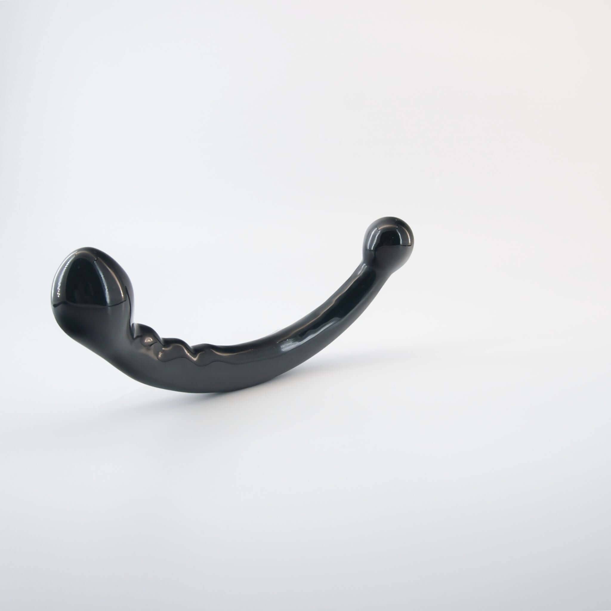 CrystalThrill Curved, Bulbous,Ribbed, Double End Black Obsidian / 9" Veyora