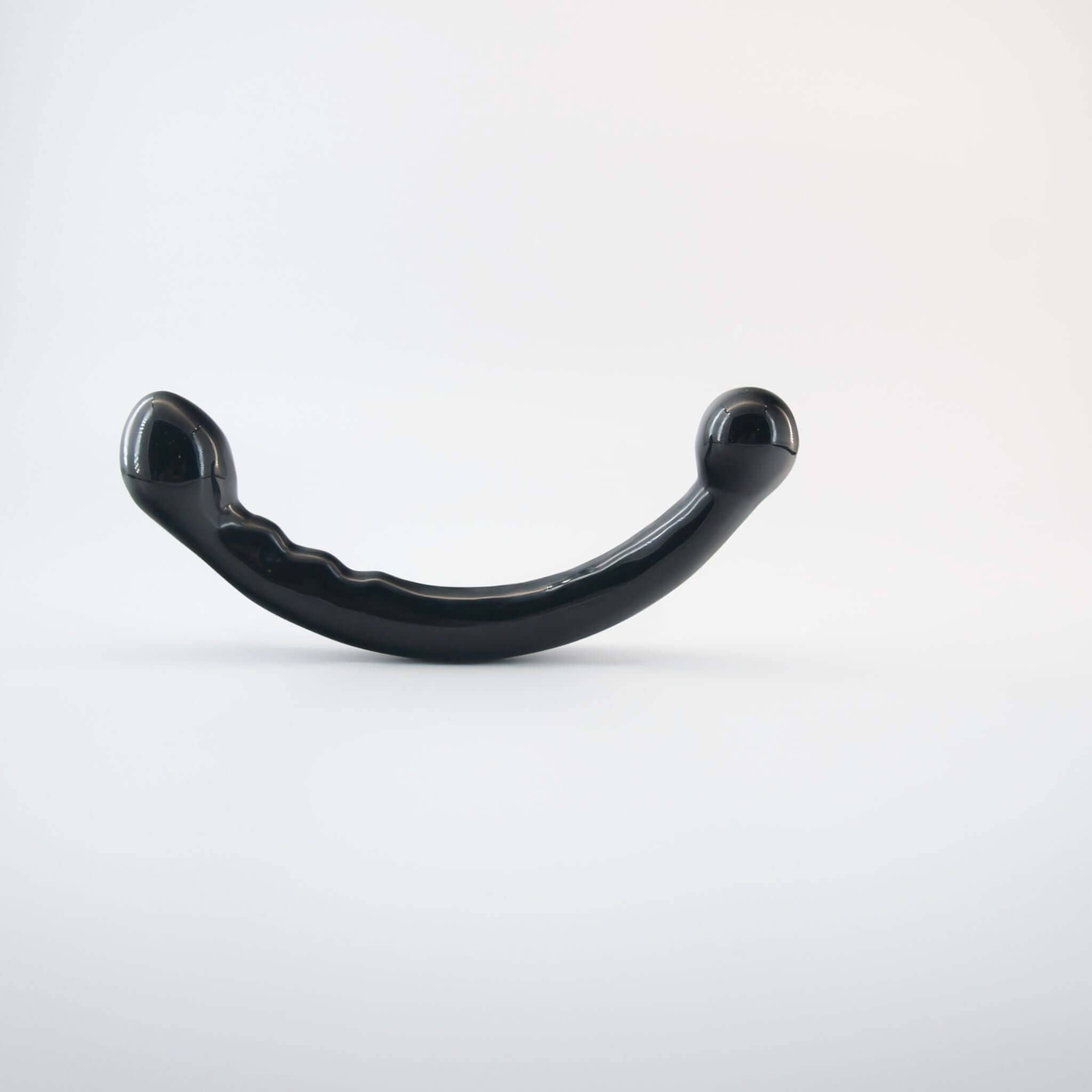 CrystalThrill Curved, Bulbous,Ribbed, Double End Black Obsidian / 9" Veyora