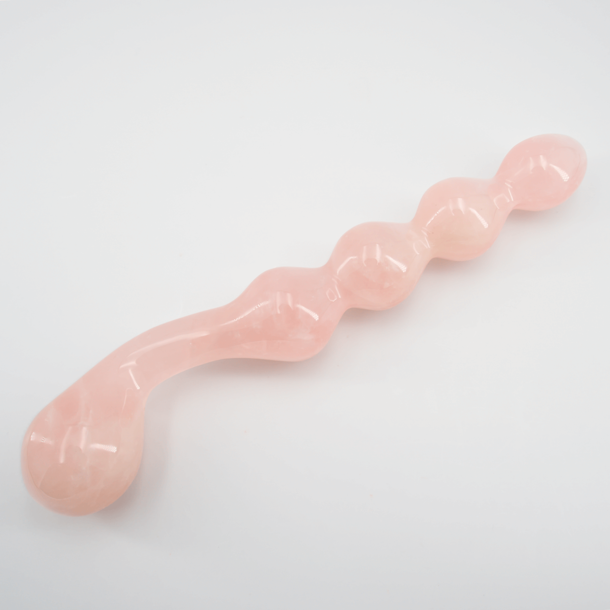 CrystalThrill Curved, Bulbous,Ribbed, Double End Rose Quartz / 10" Elegance