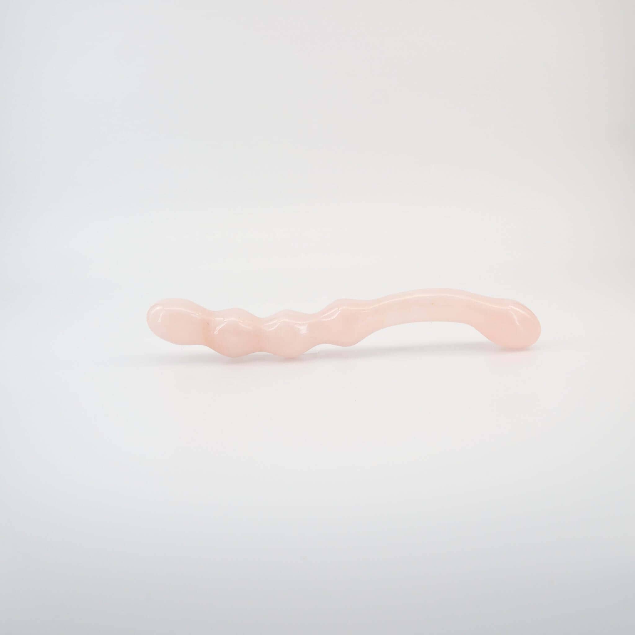 CrystalThrill Curved, Bulbous,Ribbed, Double End Rose Quartz / 9" Mirava