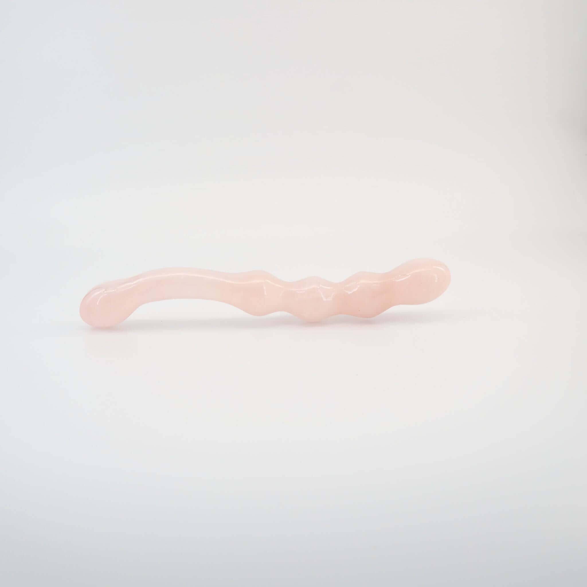 CrystalThrill Curved, Bulbous,Ribbed, Double End Rose Quartz / 9" Mirava