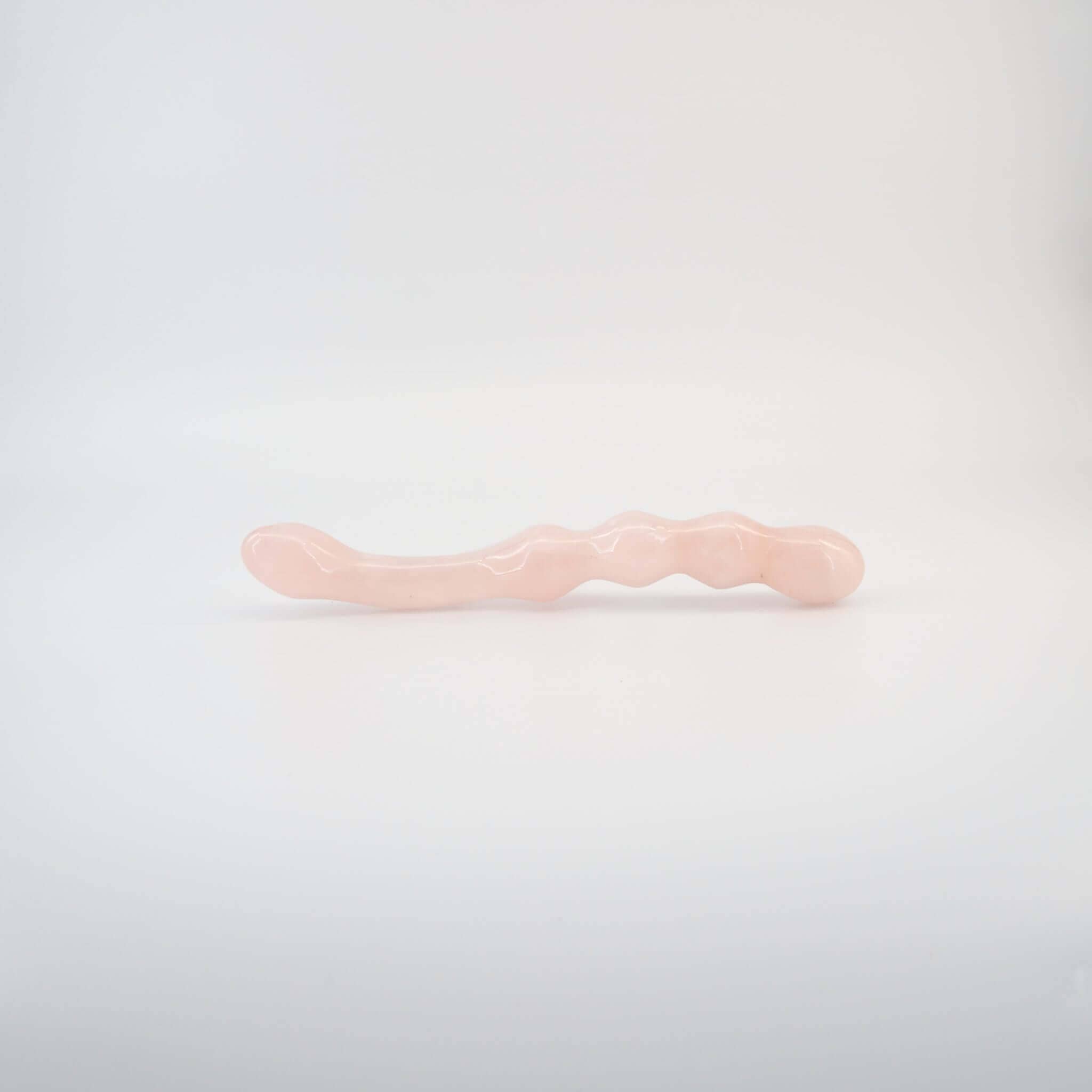 CrystalThrill Curved, Bulbous,Ribbed, Double End Rose Quartz / 9" Mirava