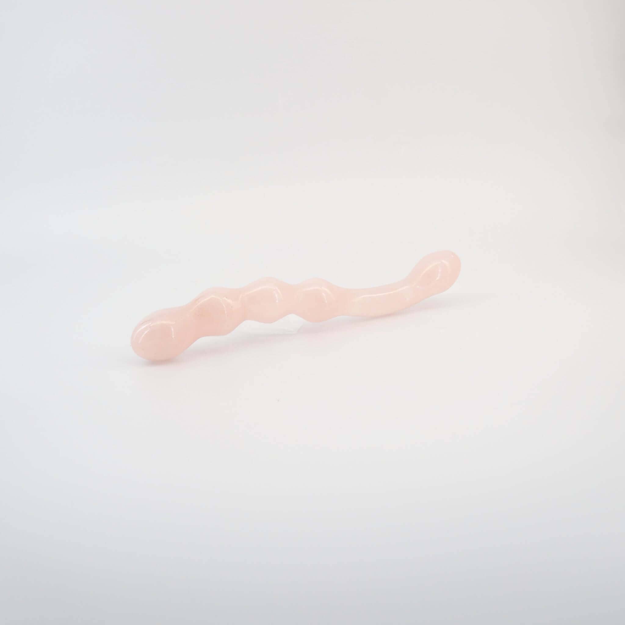 CrystalThrill Curved, Bulbous,Ribbed, Double End Rose Quartz / 9" Mirava