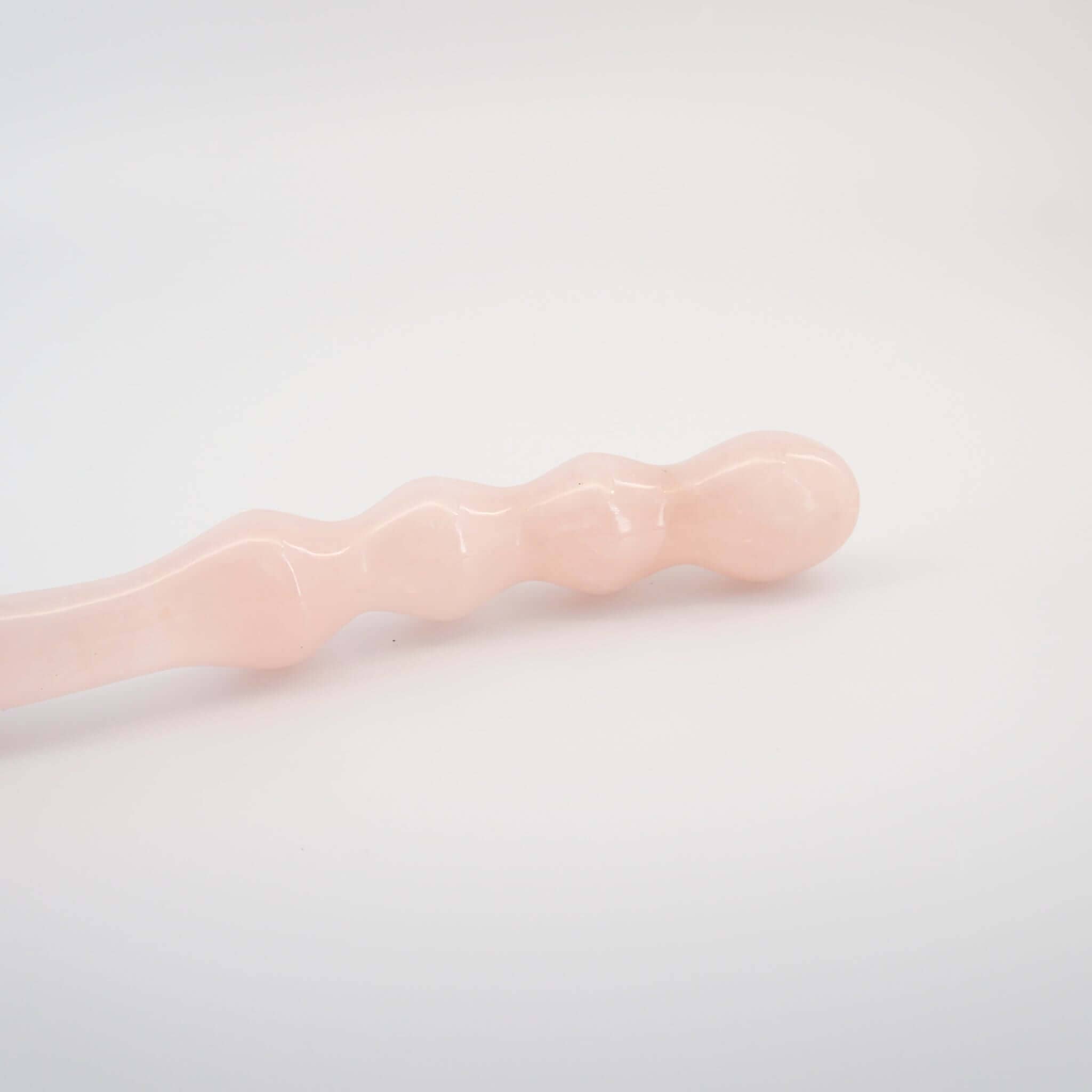 CrystalThrill Curved, Bulbous,Ribbed, Double End Rose Quartz / 9" Mirava