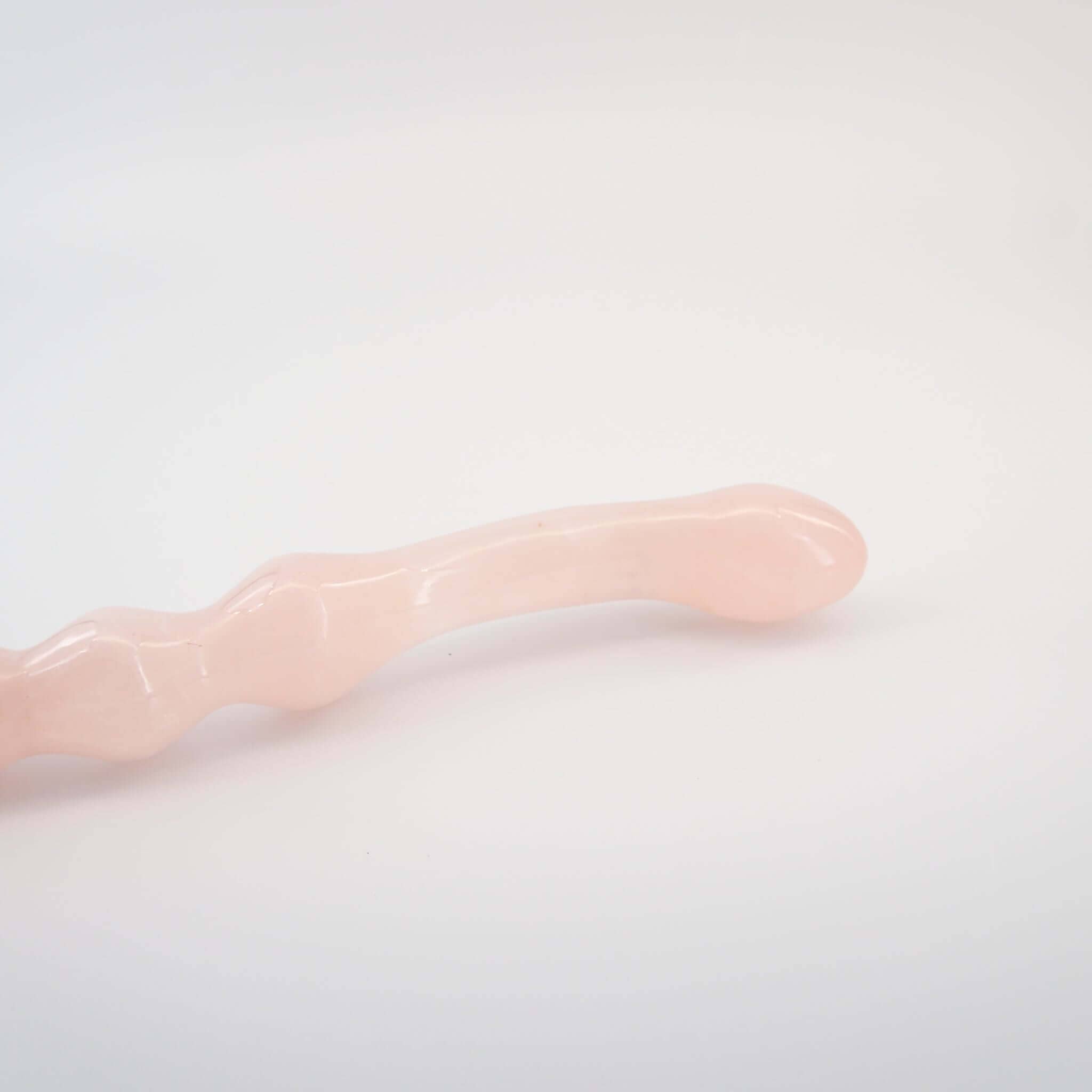 CrystalThrill Curved, Bulbous,Ribbed, Double End Rose Quartz / 9" Mirava