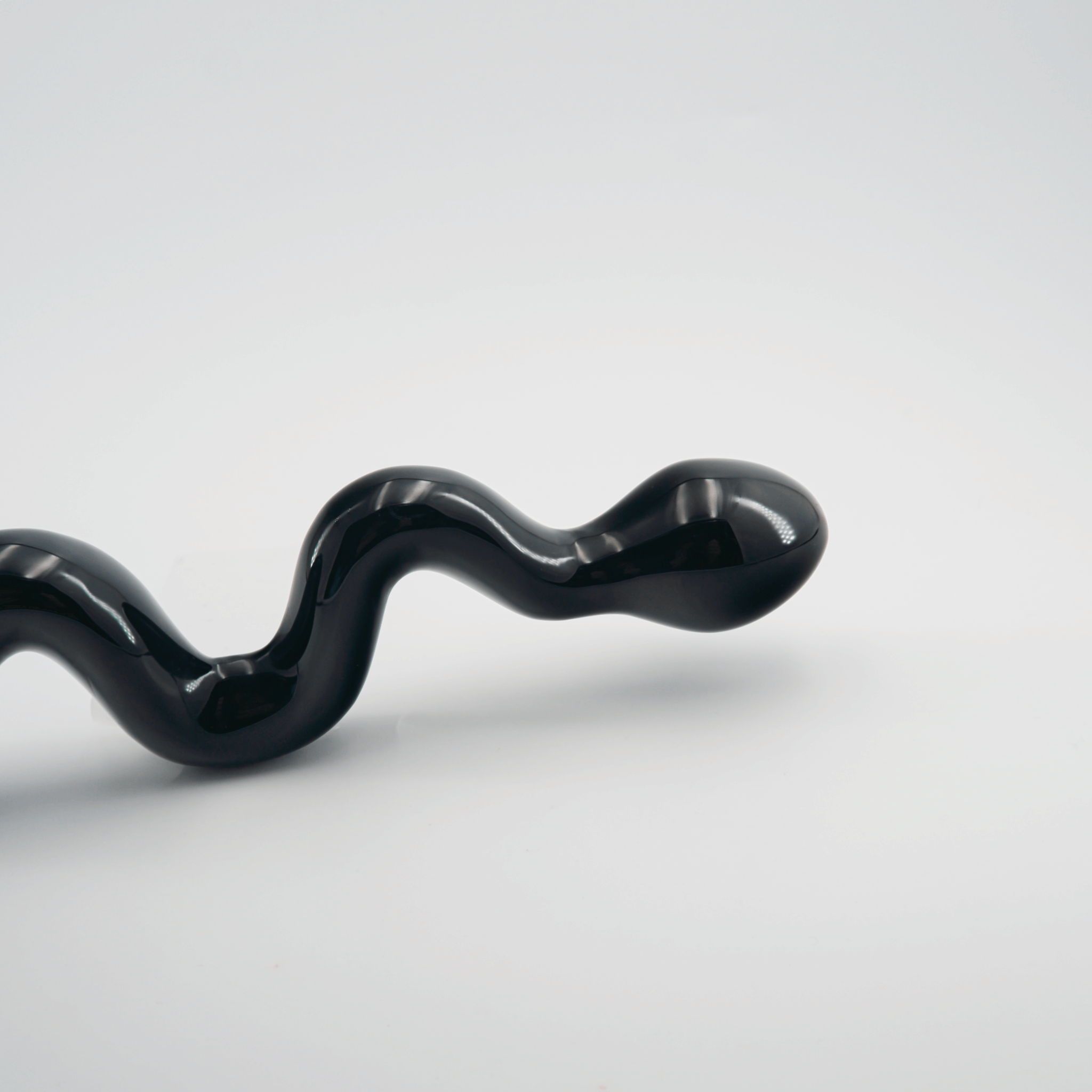 CrystalThrill Curved, Double End, Bulbous Black Obsidian / 10" Serpentine
