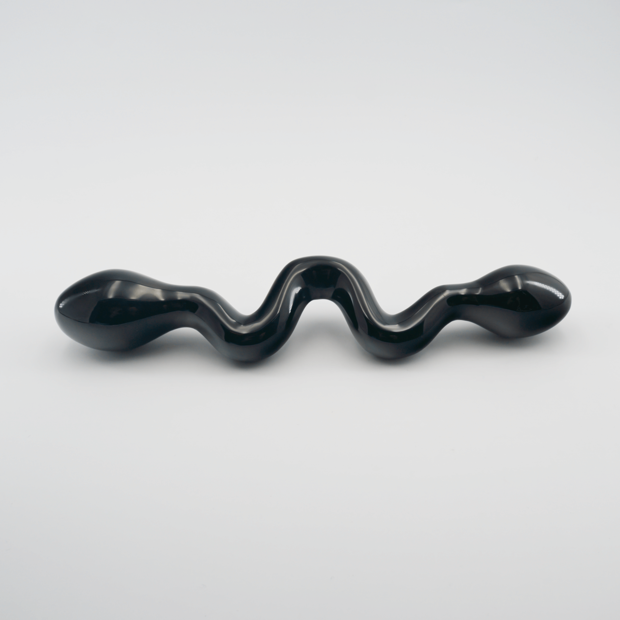 CrystalThrill Curved, Double End, Bulbous Black Obsidian / 10" Serpentine