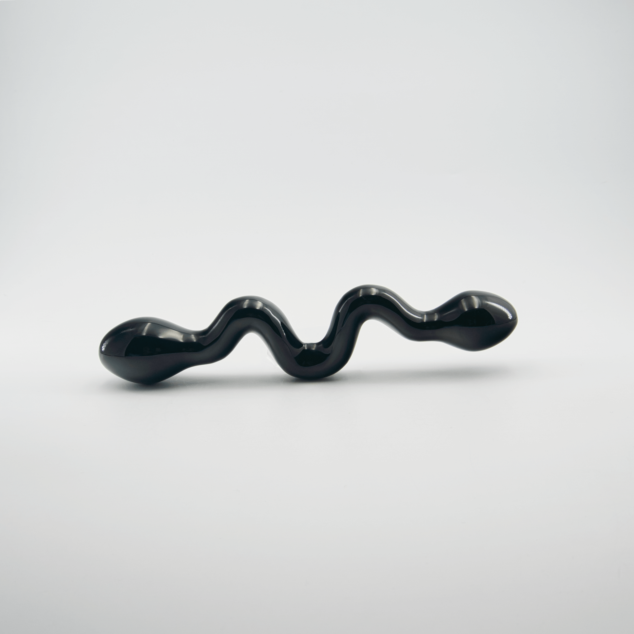 CrystalThrill Curved, Double End, Bulbous Black Obsidian / 10" Serpentine