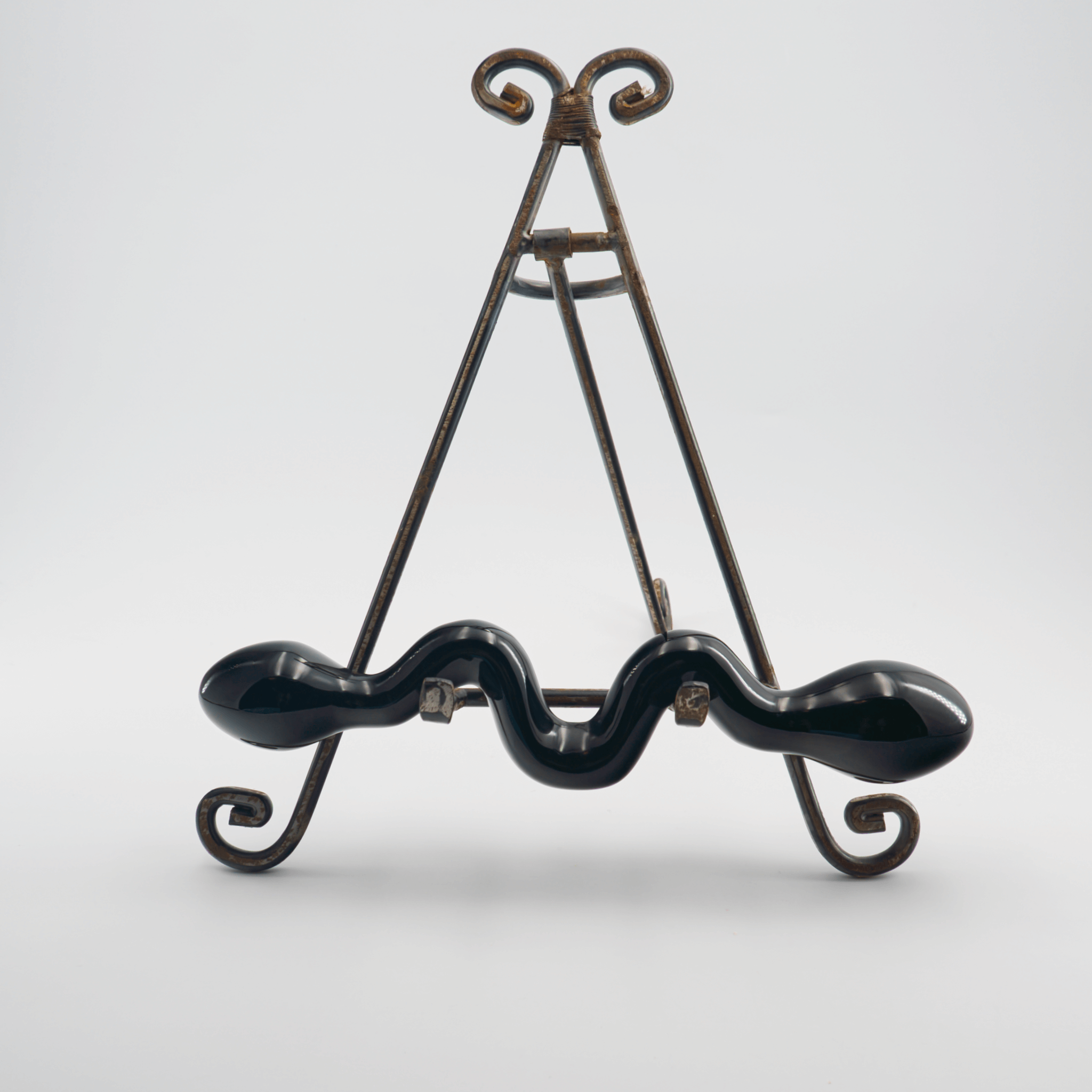 CrystalThrill Curved, Double End, Bulbous Black Obsidian / 10" Serpentine
