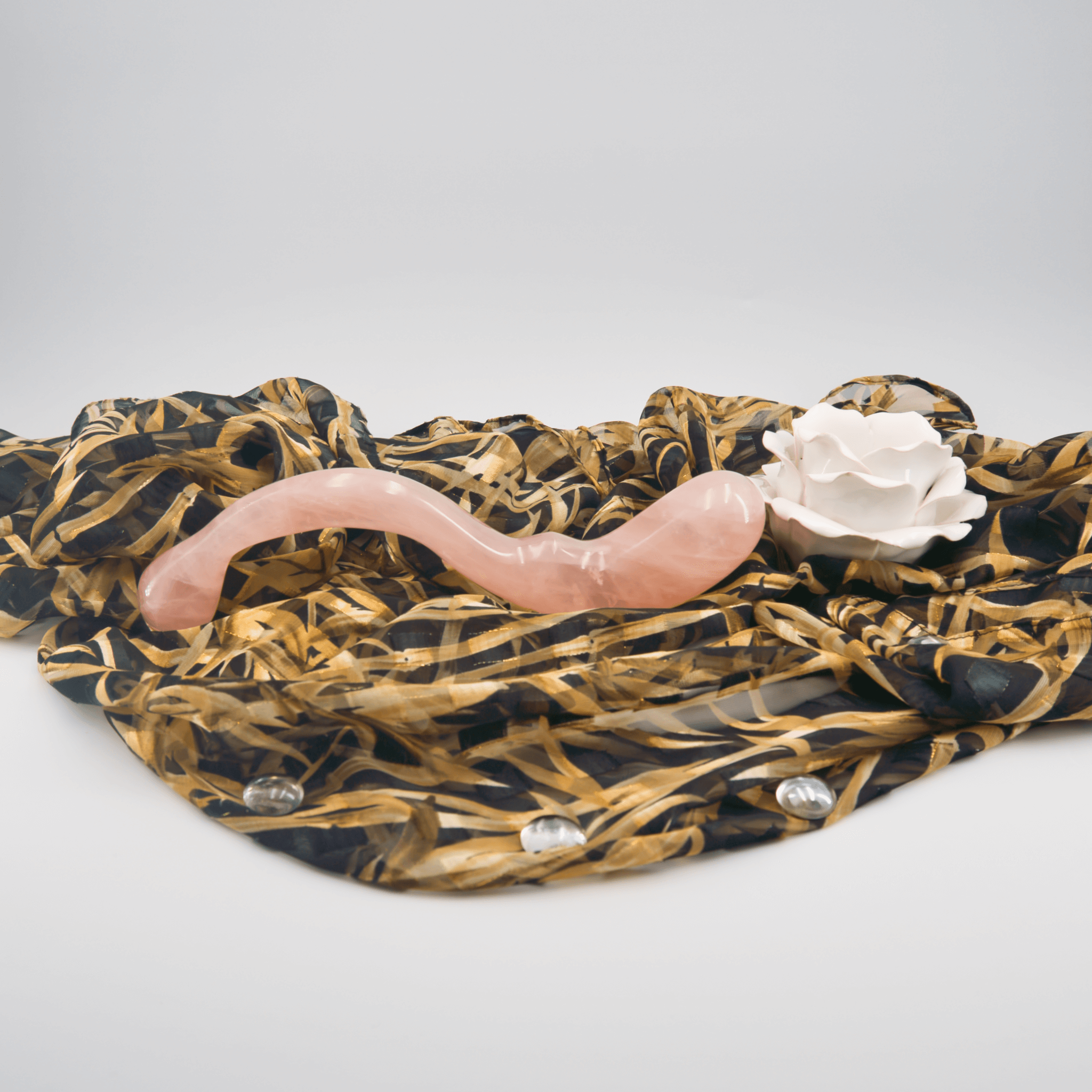 CrystalThrill Curved, Double End, Bulbous Rose Quartz / 10" Lunaris