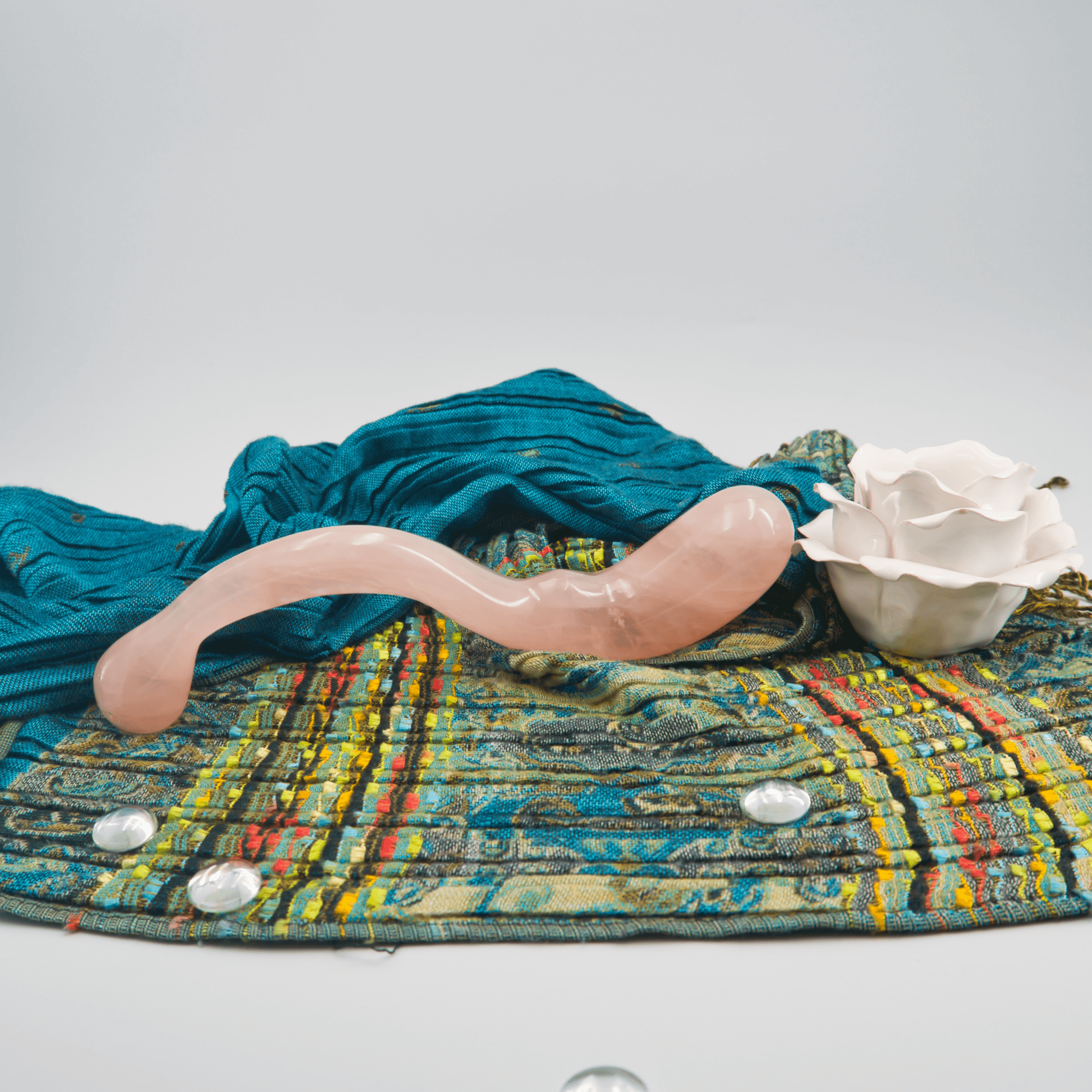 CrystalThrill Curved, Double End, Bulbous Rose Quartz / 10" Lunaris