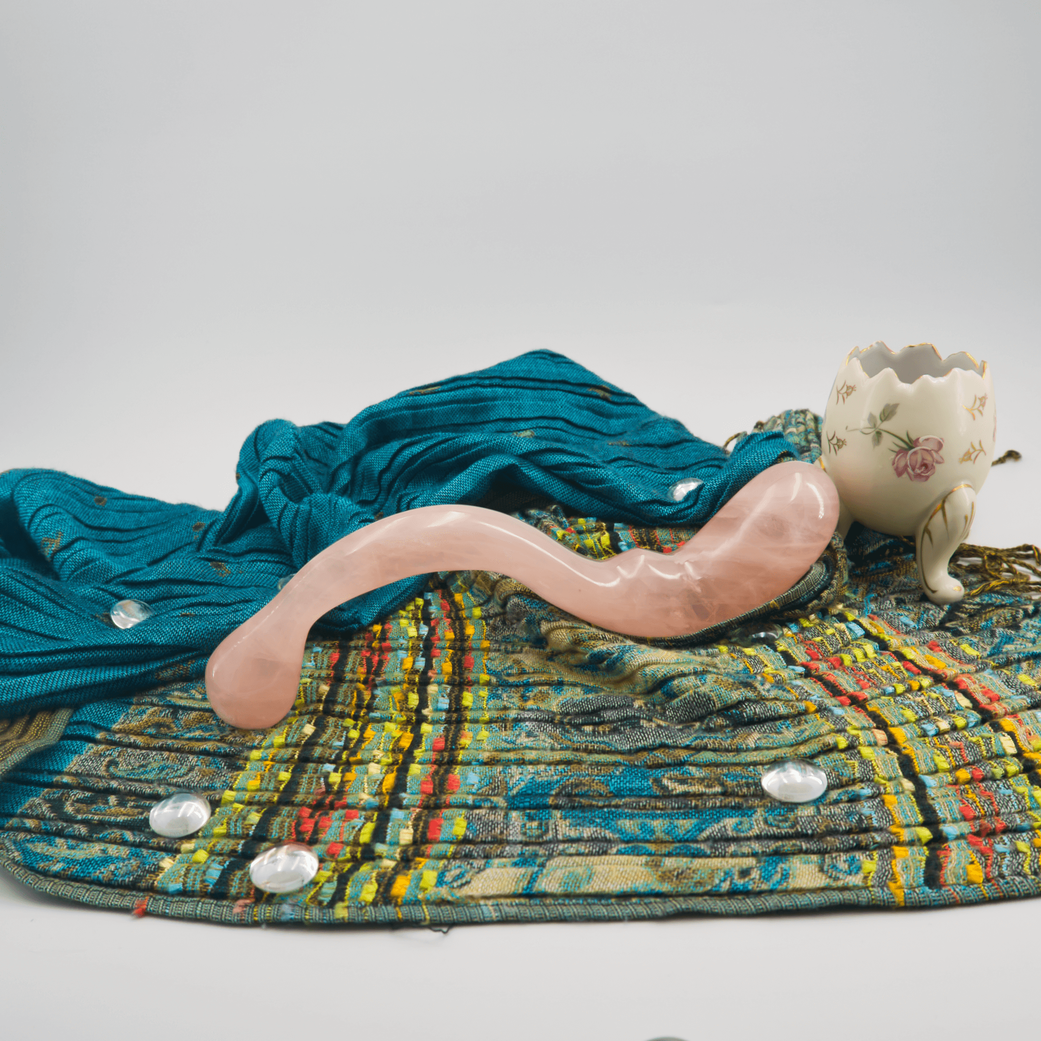 CrystalThrill Curved, Double End, Bulbous Rose Quartz / 10" Lunaris