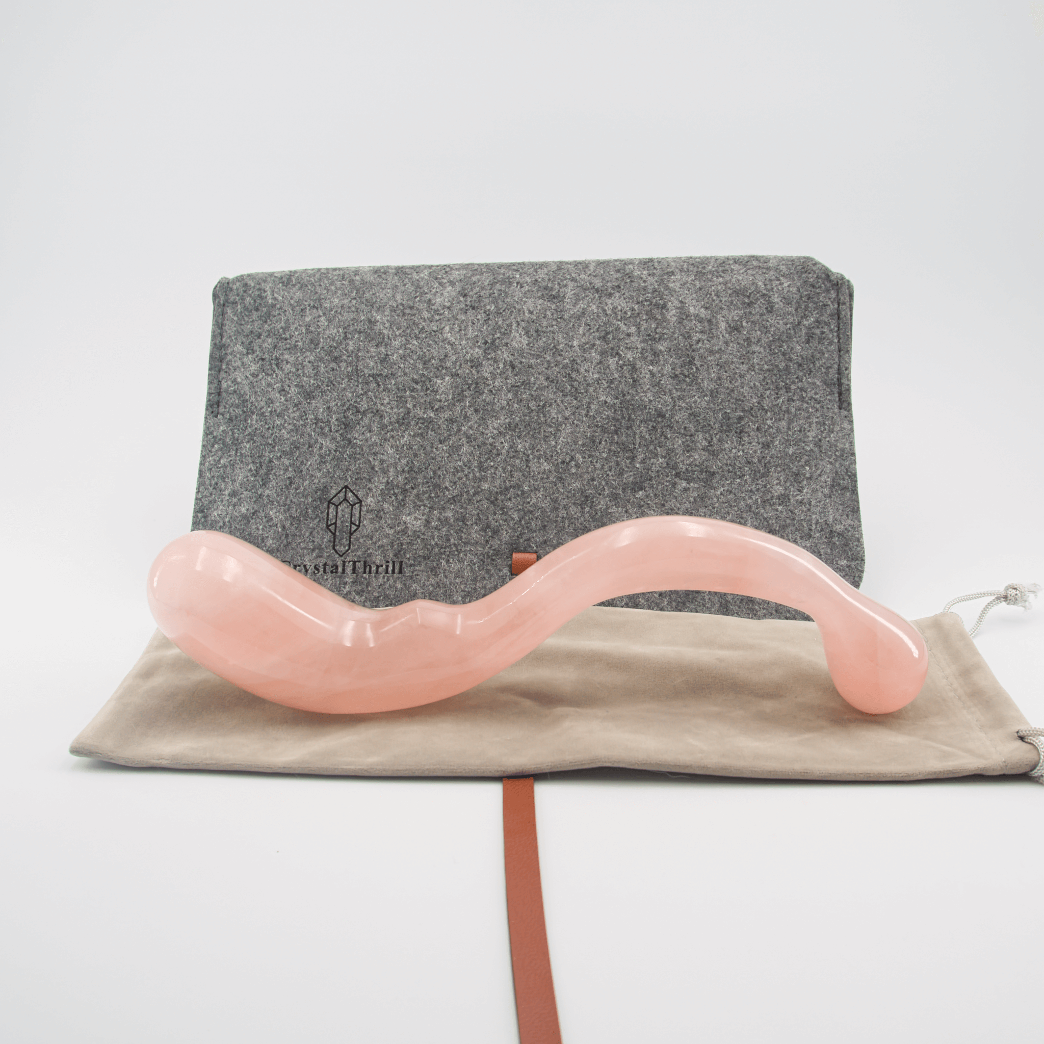 CrystalThrill Curved, Double End, Bulbous Rose Quartz / 10" Lunaris