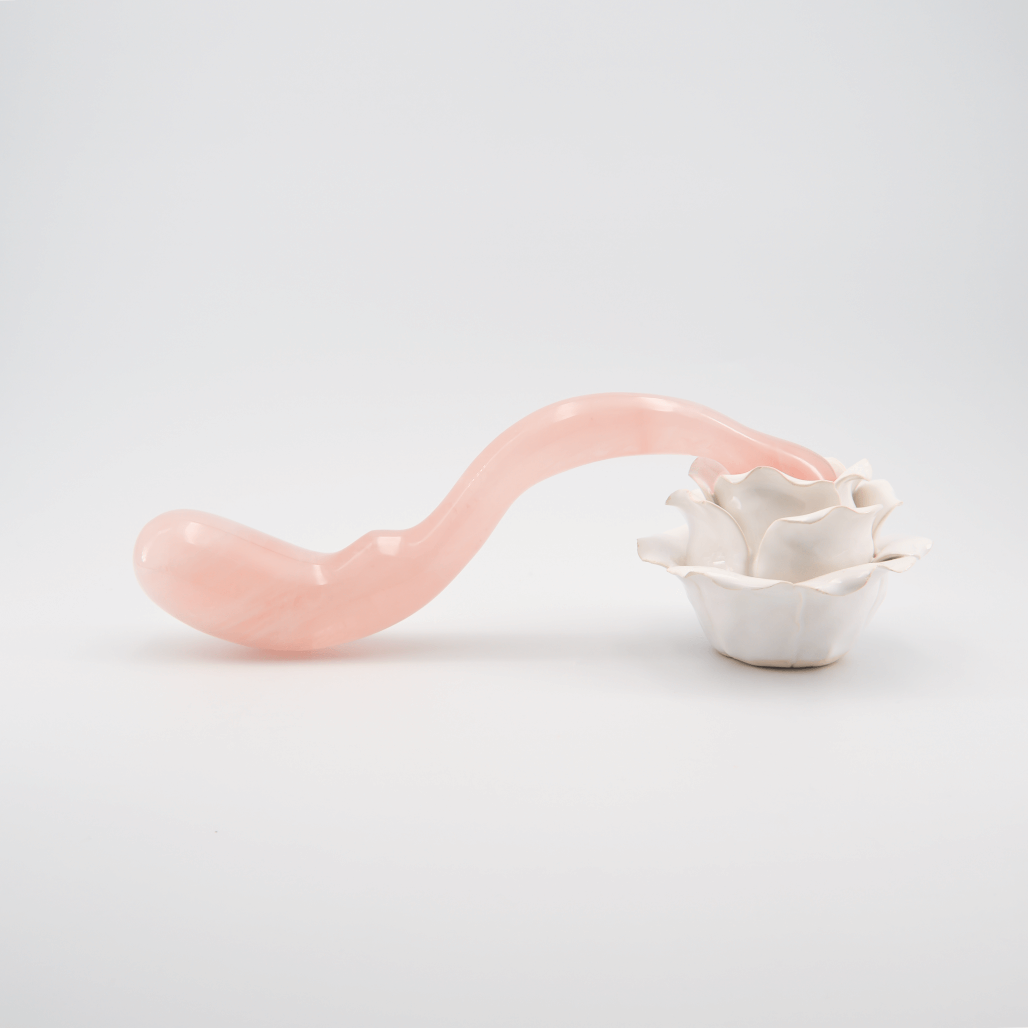 CrystalThrill Curved, Double End, Bulbous Rose Quartz / 10" Lunaris