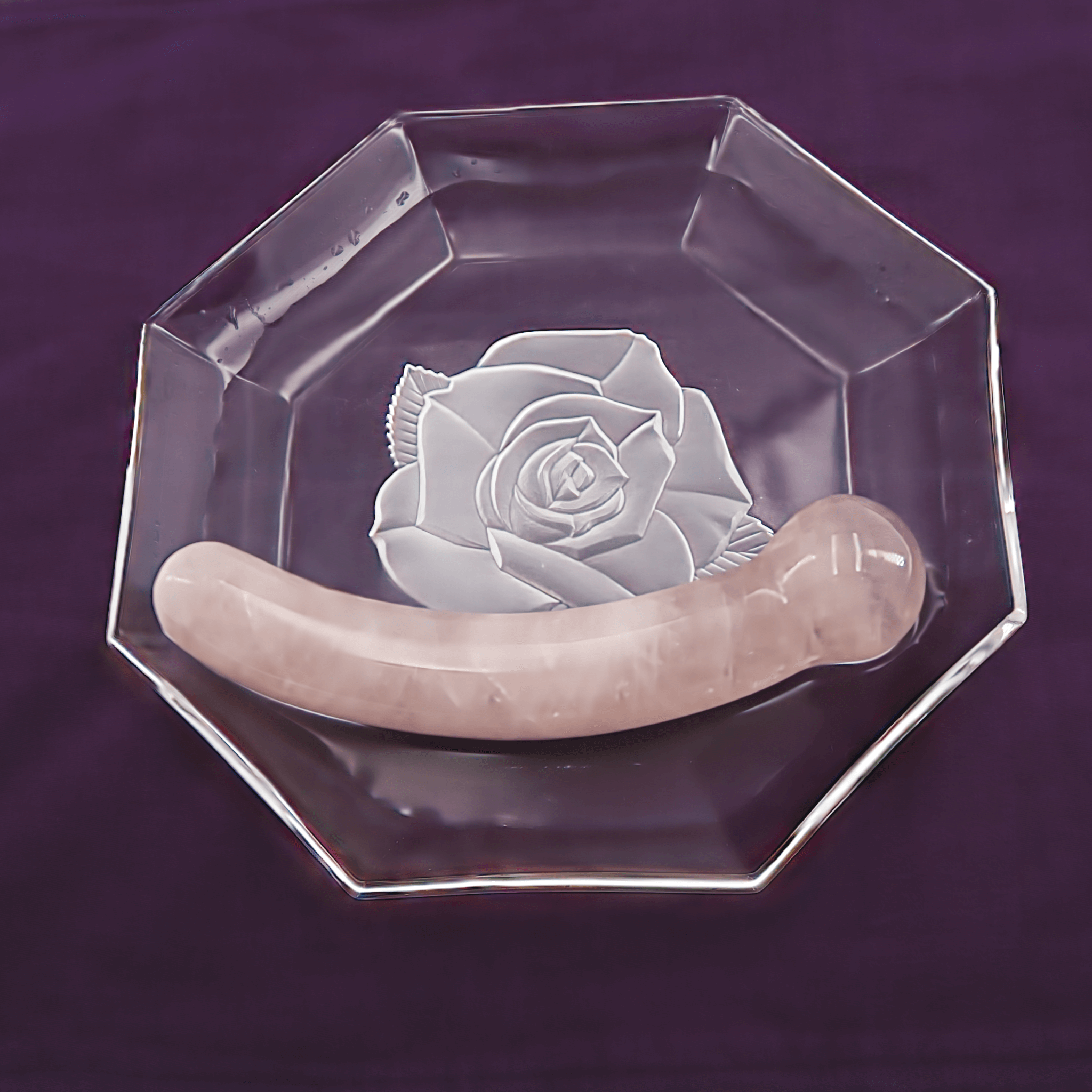 CrystalThrill Curved, Double End, Bulbous Rose Quartz / 7" Mooncrest