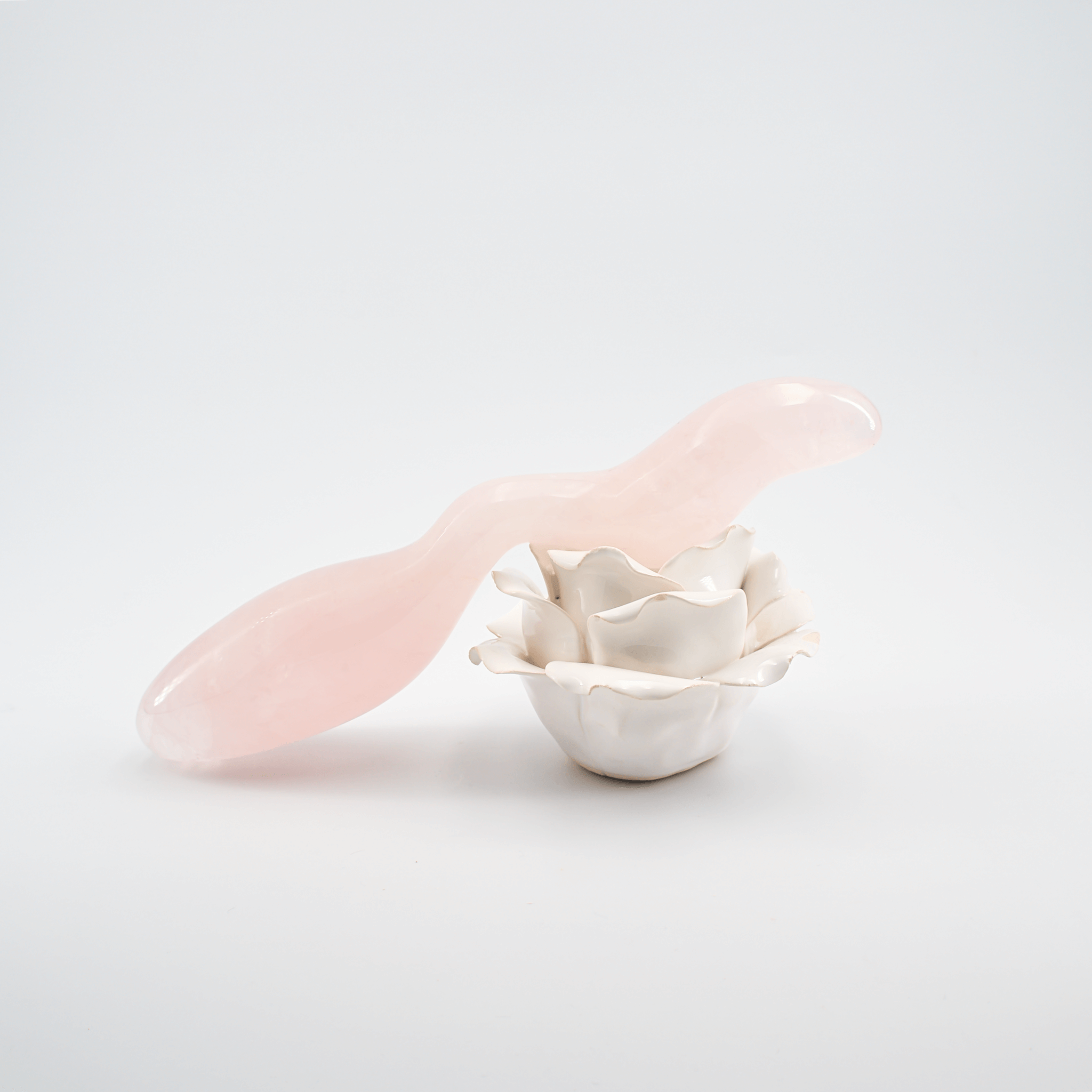 CrystalThrill Curved, Double End, Ergonomic Rounded, Tapered Rose Quartz / 10" Dualis