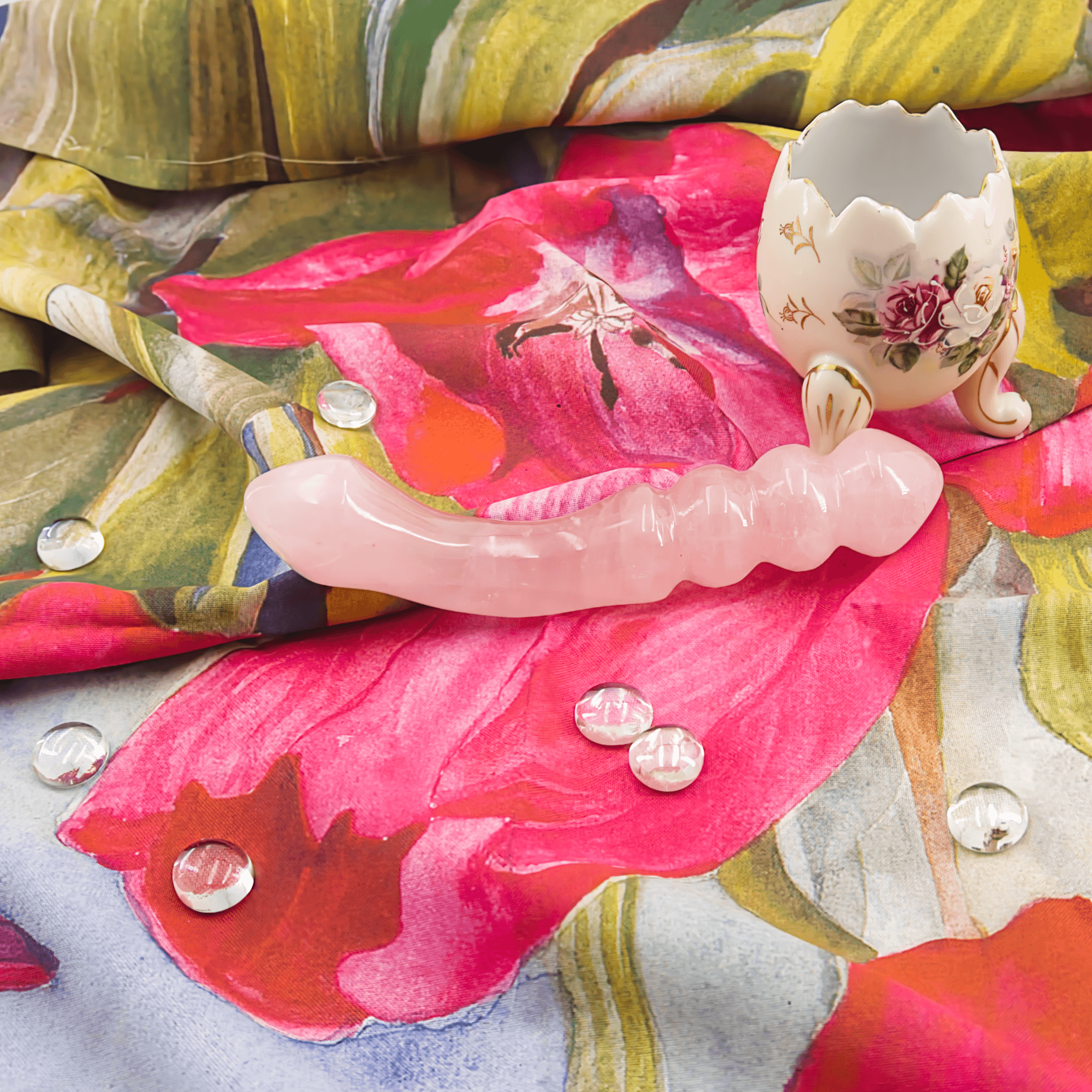 CrystalThrill Curved, Double End, Ribbed,Tapered Rose Quartz / 7" Curvona