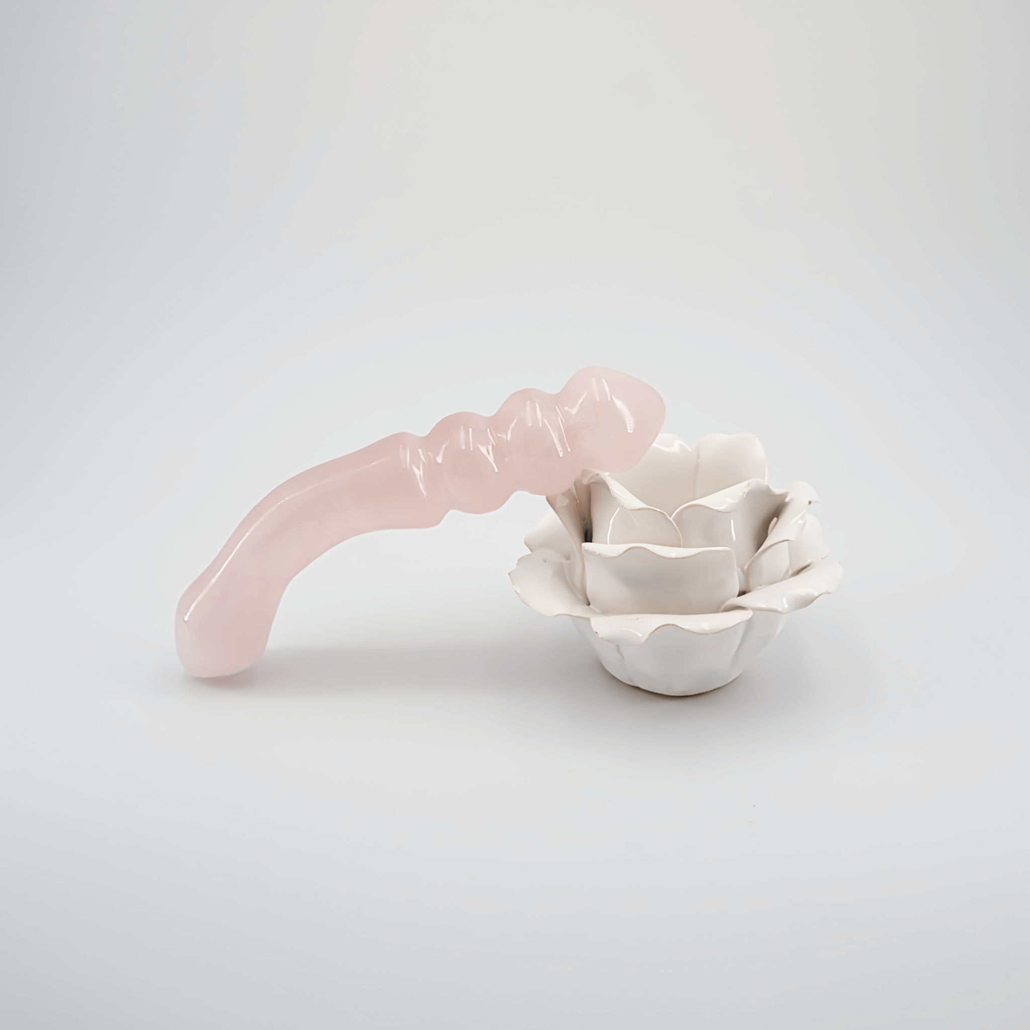 CrystalThrill Curved, Double End, Ribbed,Tapered Rose Quartz / 7" Curvona