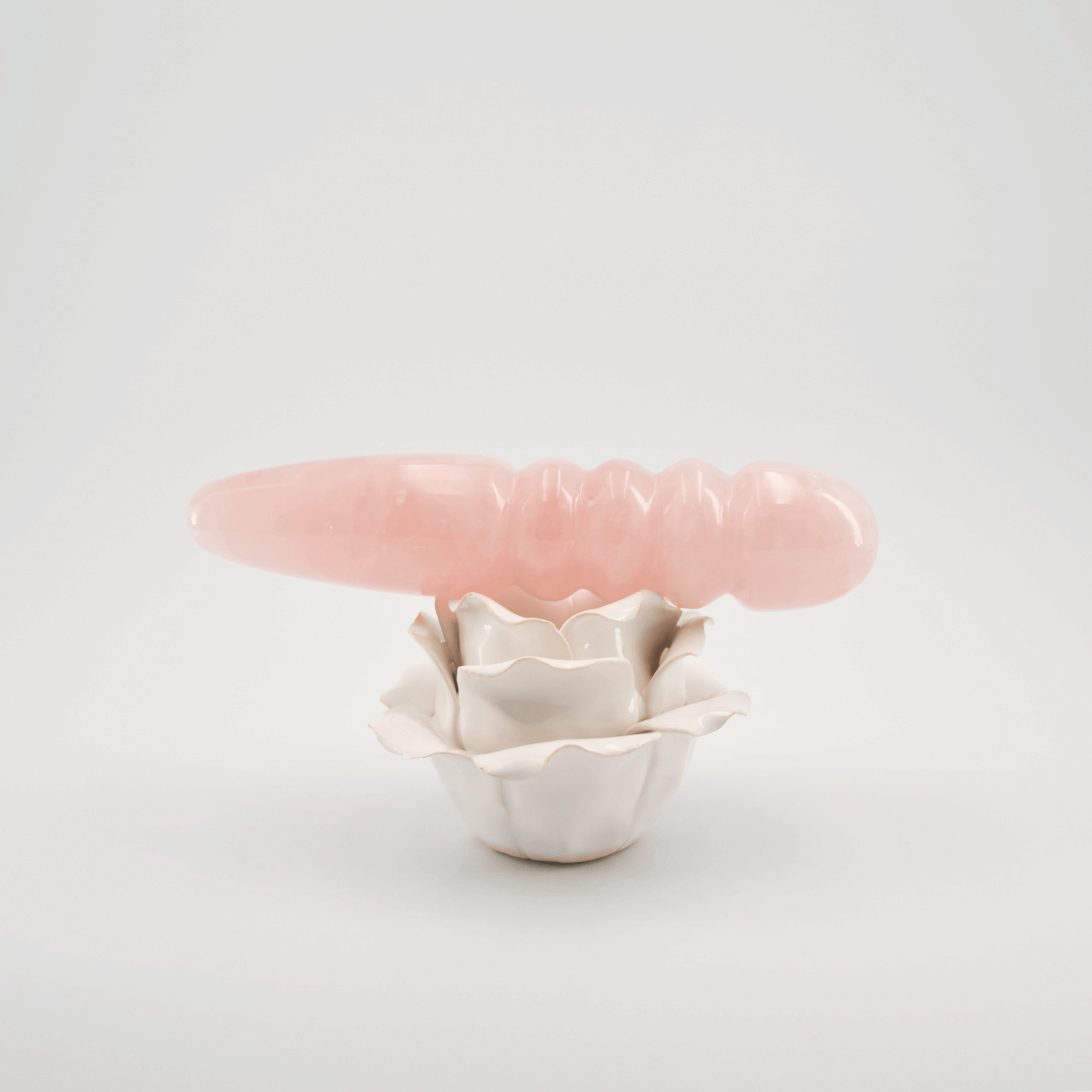 CrystalThrill Double End, Tapered, Ribbed Rose Quartz / 7" Unduluna