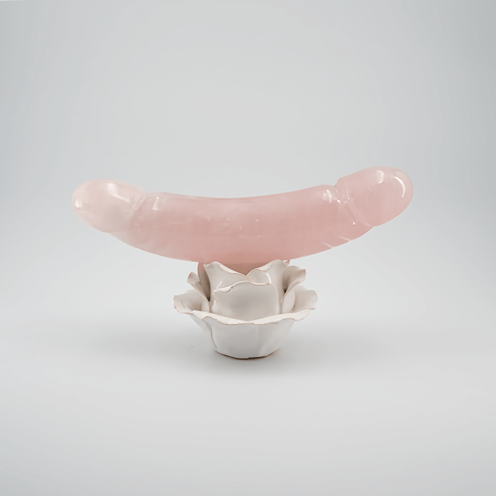 CrystalThrill Realistic, Curved, Double End, Bulbous Rose Quartz / 10" Gemoria