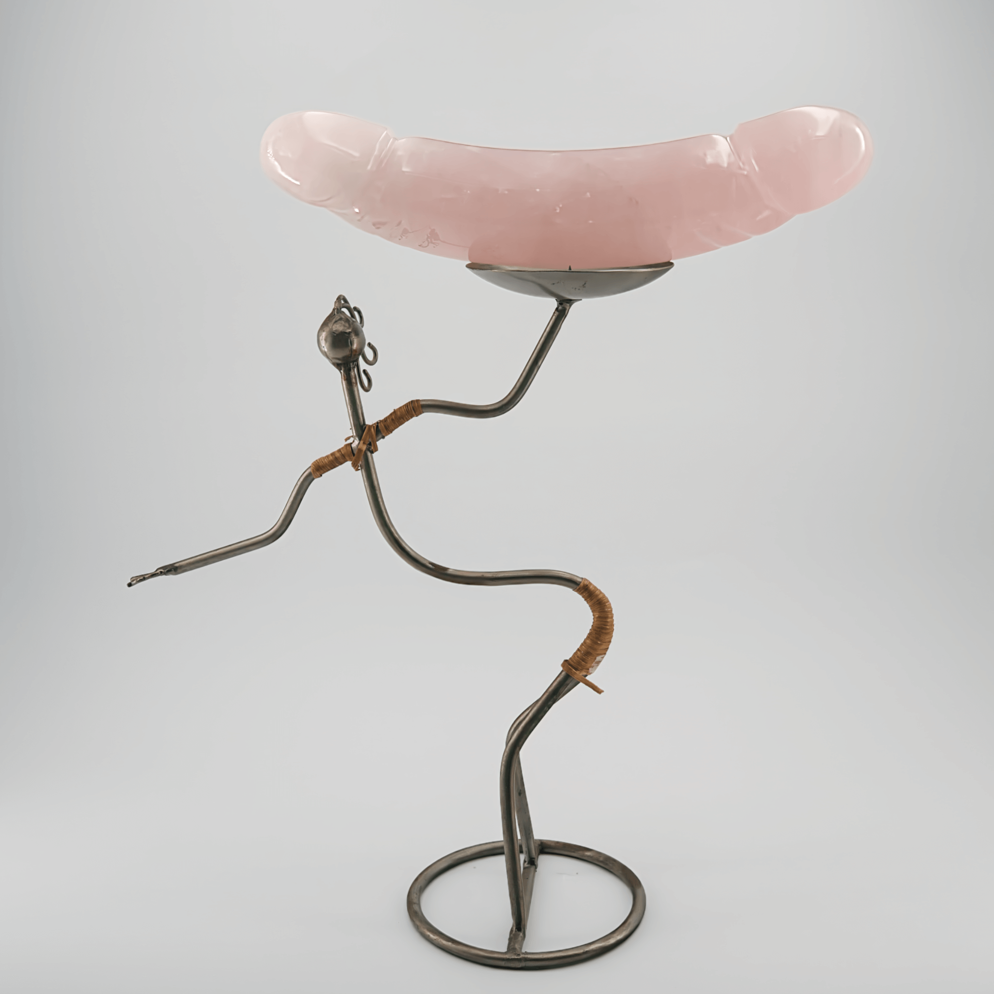 CrystalThrill Realistic, Curved, Double End, Bulbous Rose Quartz / 10" Gemoria